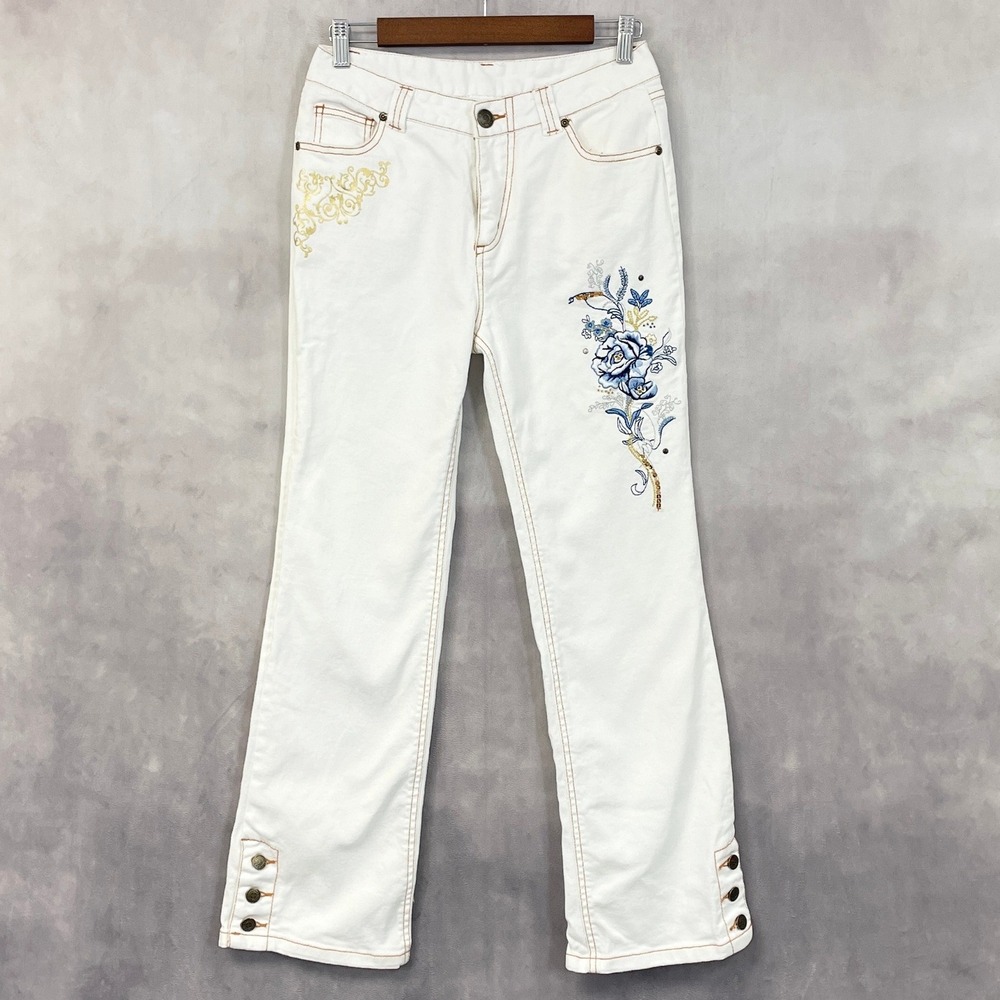 Y2K Mary Kate and Ashley Jeans Girls 16 Floral Embroidered Stretch Indie 2000s